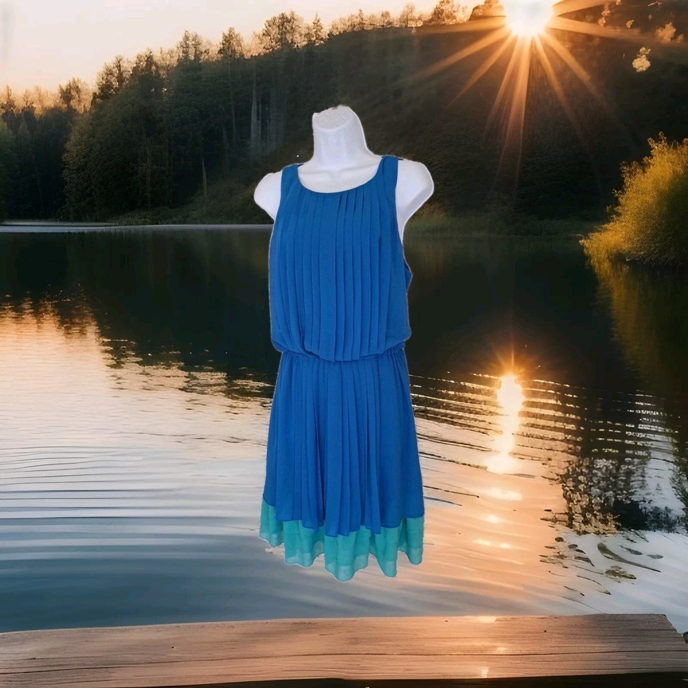 Jessica Simpson Dress Size L  Blue Sleeveless Elastic Waist Pleated Blouson